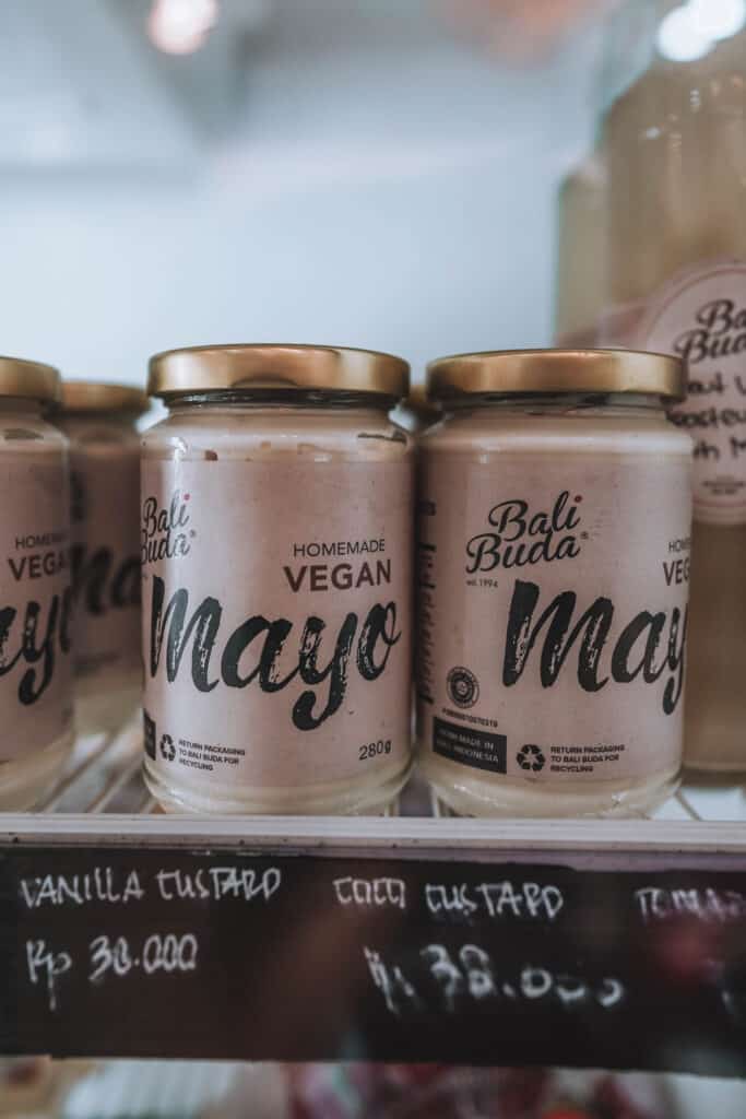 jar of vegan mayo at bali bud canggu