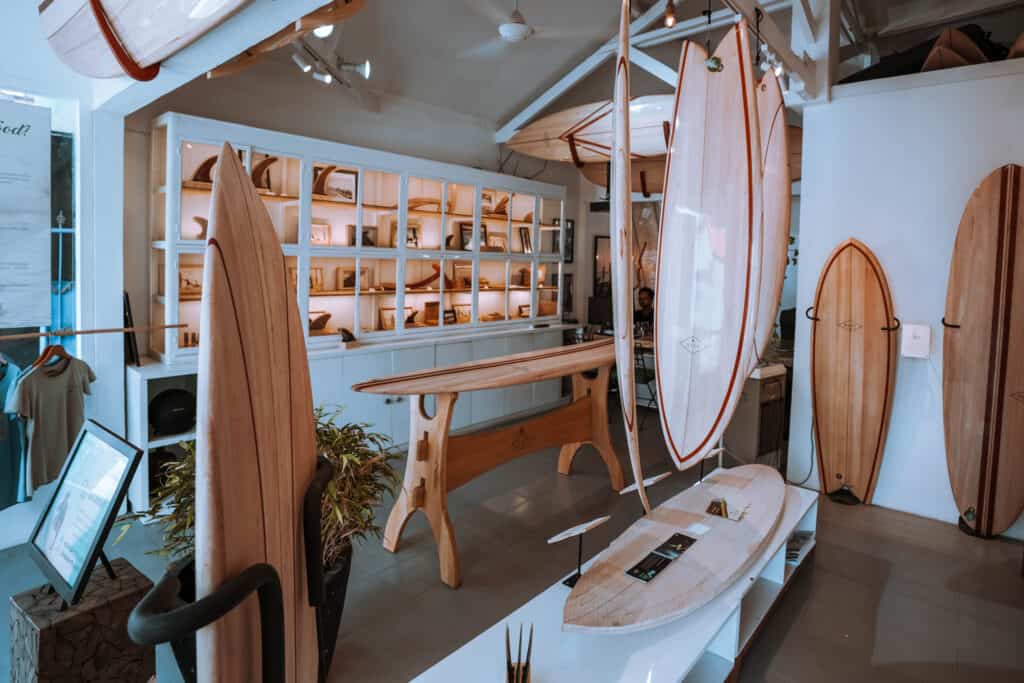 shop interior kayu wodden surfboards canggu