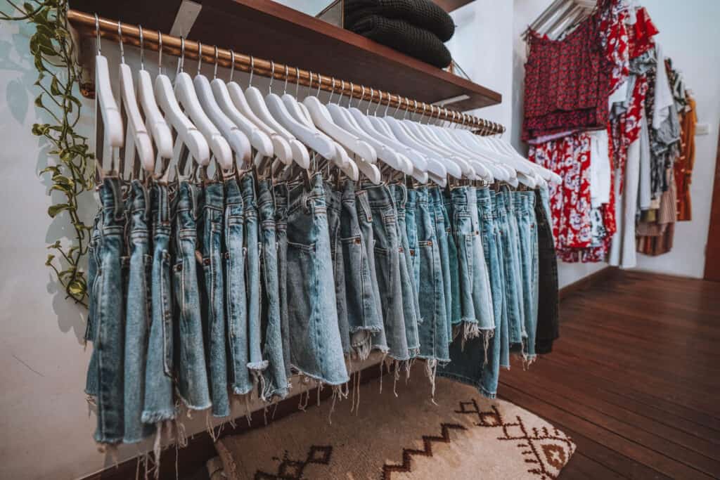 Clothes Rack full of jeans shorts