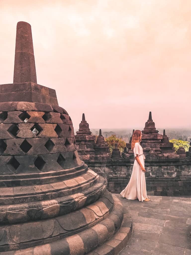 Women Sunrise Borobudur Temple Yogyakarta