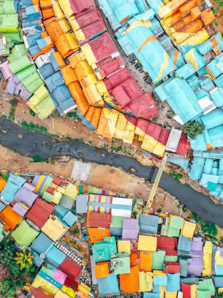 Drone view of Rainbow Village Malang
