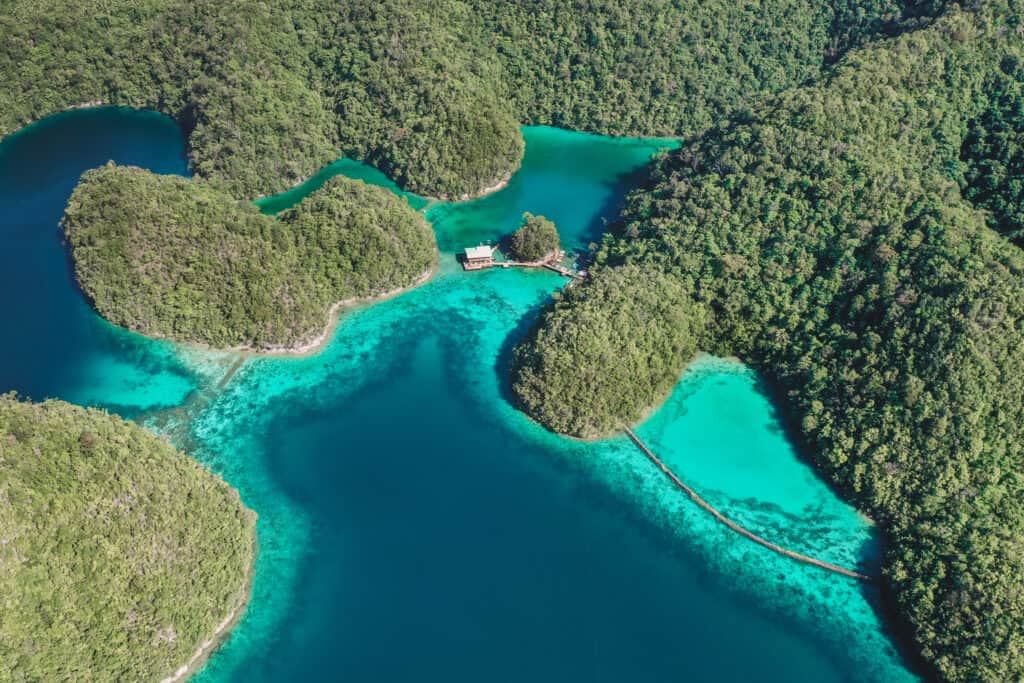 Sugba Lagoon Siargao Boat House Drone view