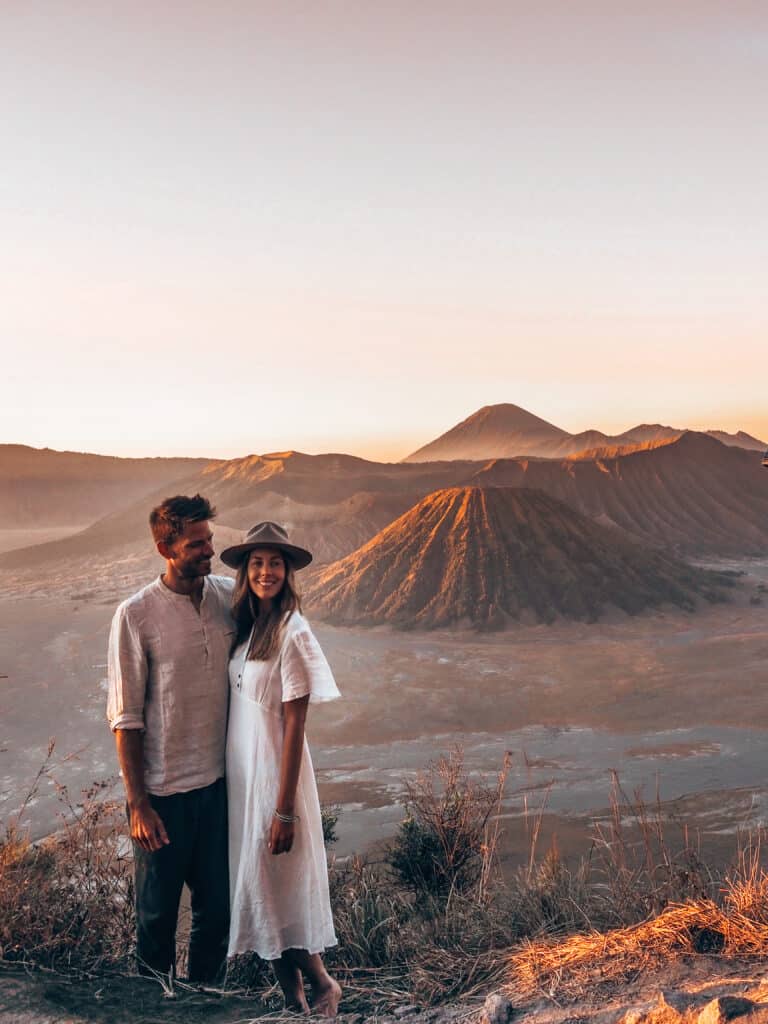 Couple at viewpoint on Mount Bromo