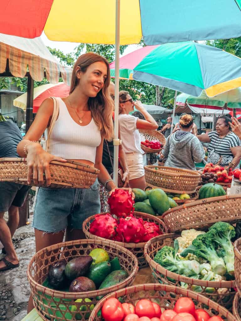 Bali Canggu Sunday Market Woman Shopping Fruits