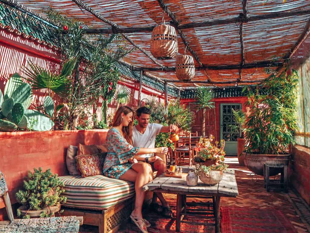 Marrakesh Riad Jardin Secret Rooftop Tea Couple