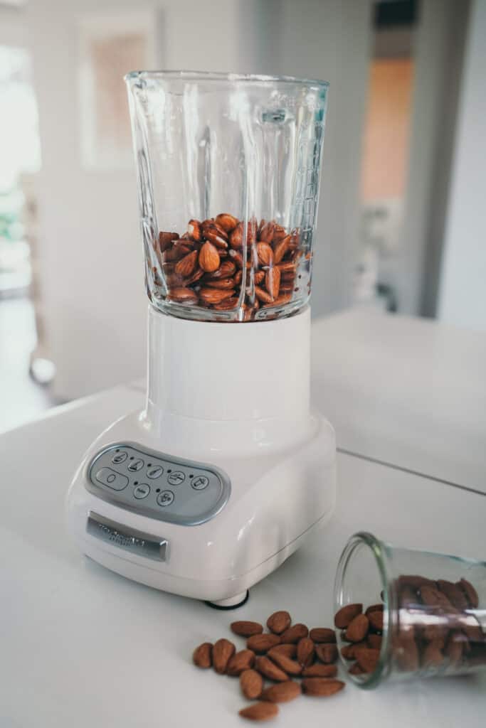 Mixer filled with almonds