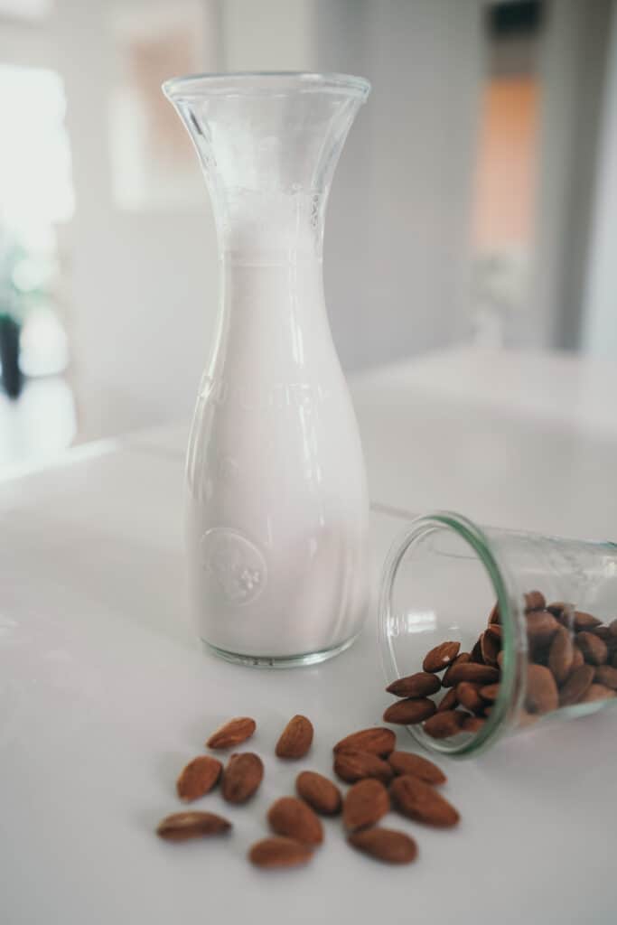 Carafe filled with nut milk