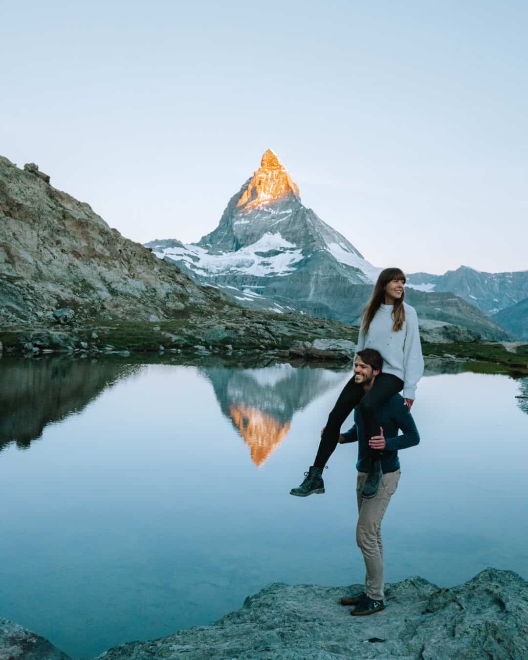 Switzerland Zermatt Matterhorn Sunrise Couple