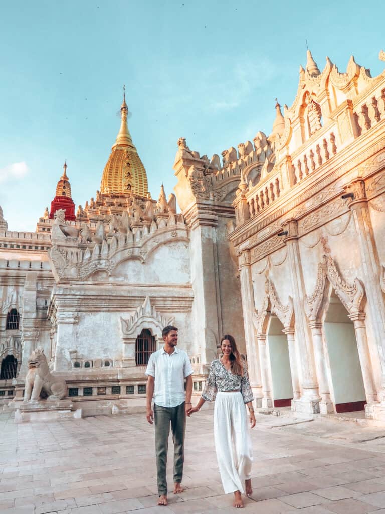 Couple in front on Ananda Temple Bagan Myanmar