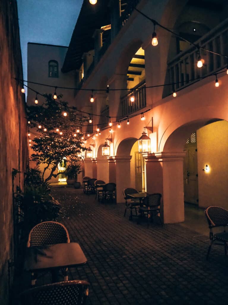 The Bartizan Galle Fort Patio by night