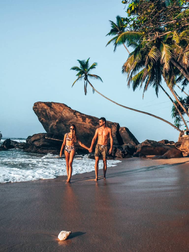 Dalawella Beach Couple Walking