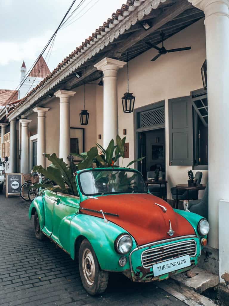 Galle Fort Antique car with plants on back seats