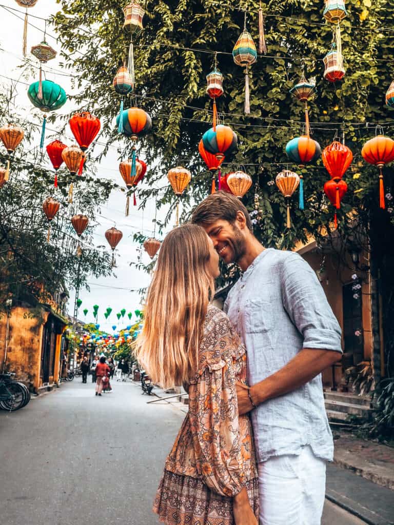 Hoi An Couple in Street with Lanterns