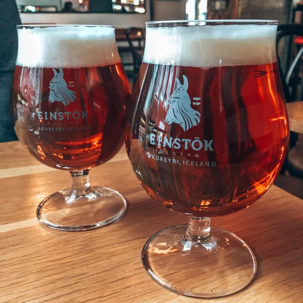Two glass of einstok beer in Reykjavik