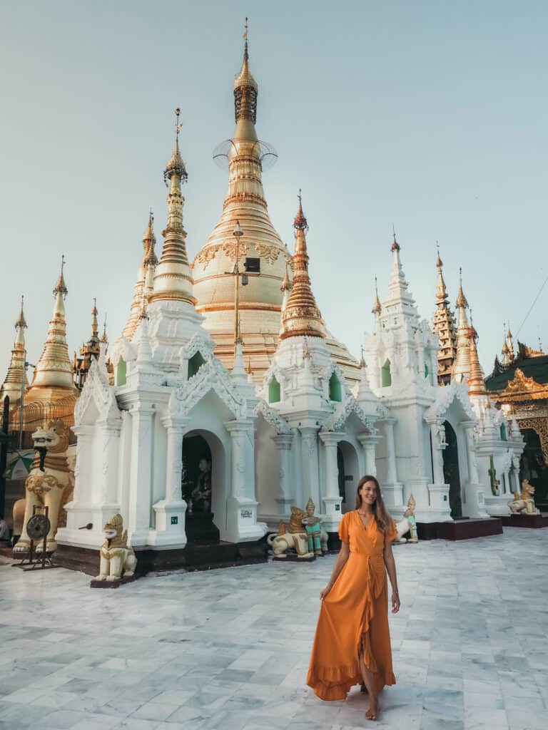 Women in front of Shwedagon Pagoda Yangon