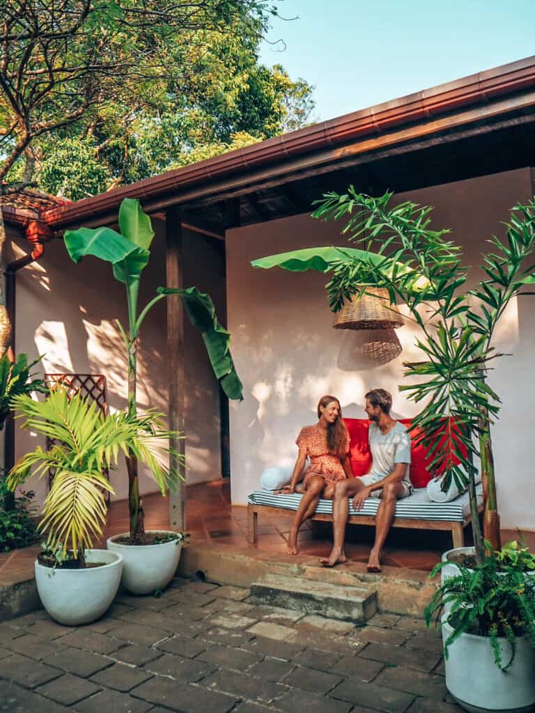 The Kip Ahangama Couple sitting on bench
