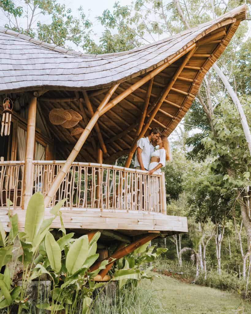Bali Bird Hills Bamboo House Couple on Balcony