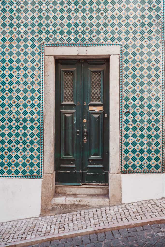 Lisbon House Door Green Tiles