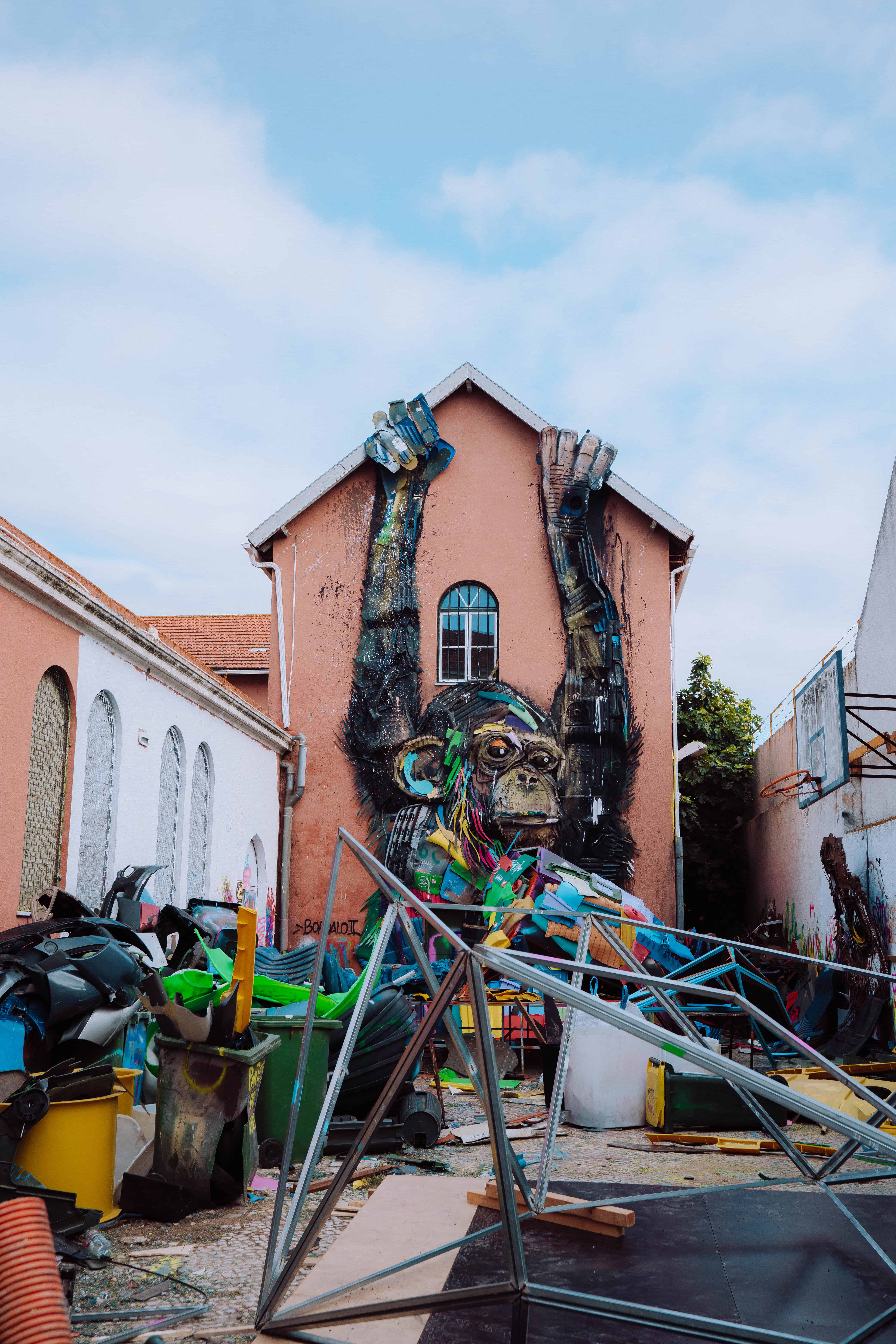 Lisbon Street Art Ape made of Trash