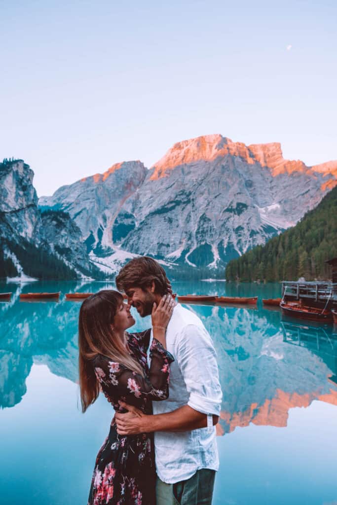 Dolomites Lago di Braies Couple Sunrise