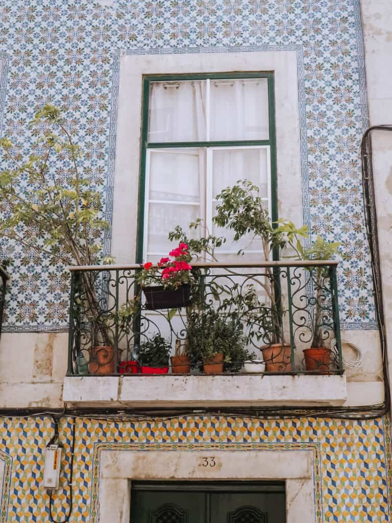 Lisbon House Balcony Flowers Tiles