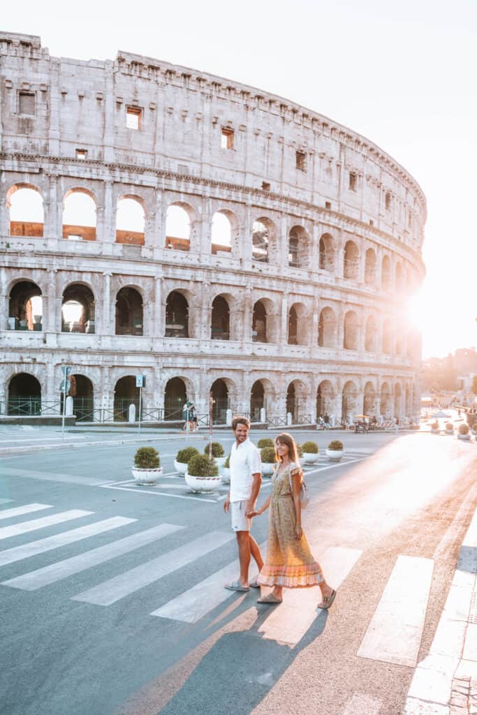 Italy Rome Colosseum Couple Crossing Street