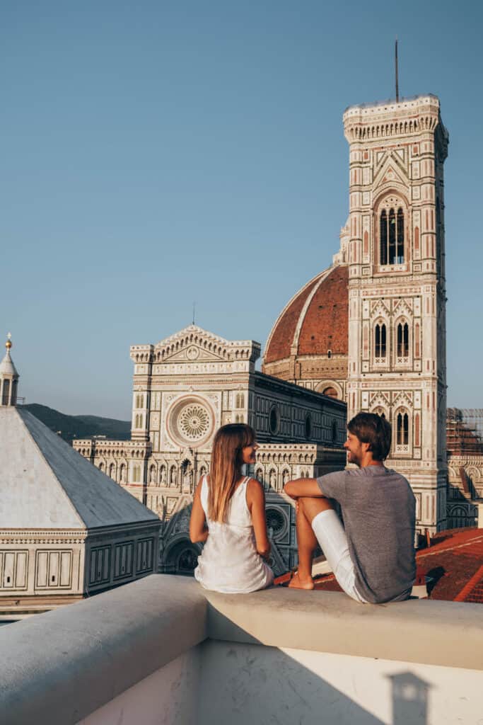 Italy Florence Cathedral Rooftop Couple Sunset