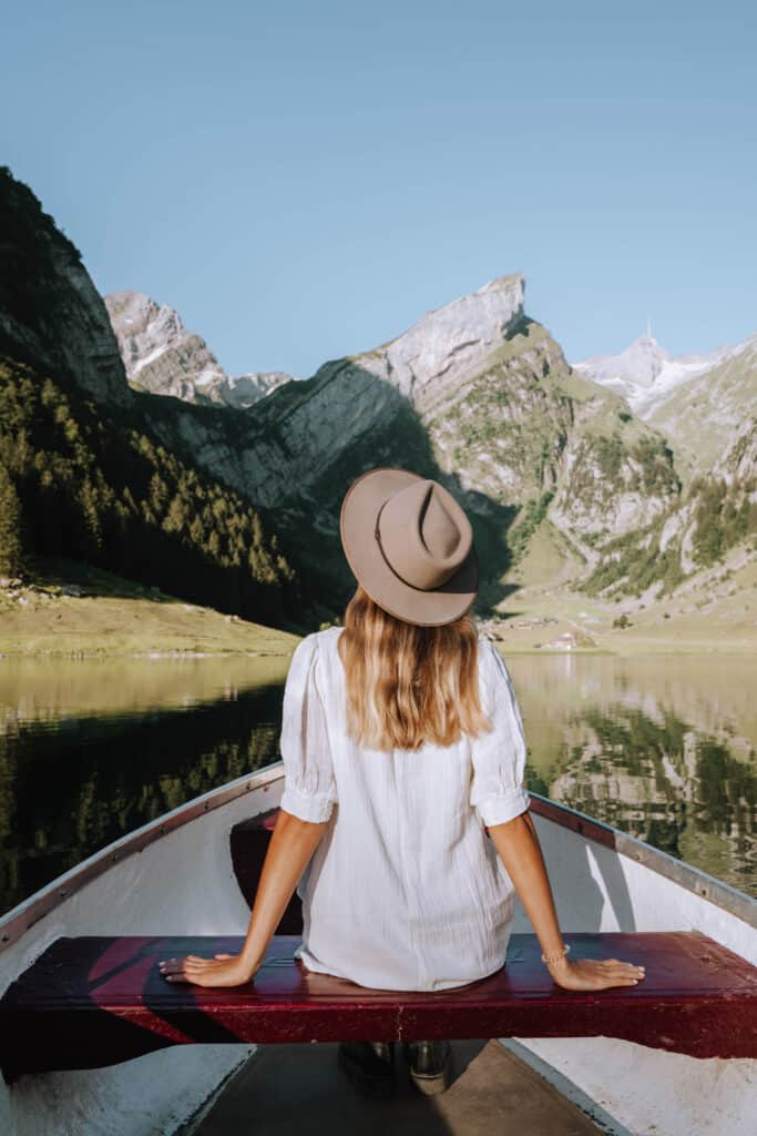 Switzerland Appenzell Seealpsee Boat Girl