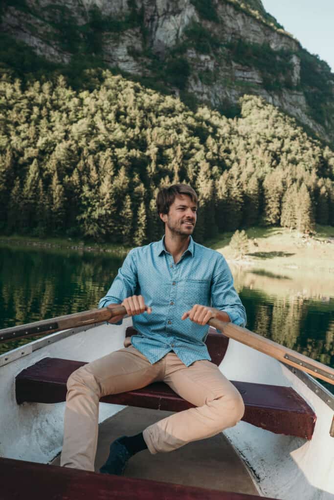 Switzerland Appenzell Seealpsee Boat Man