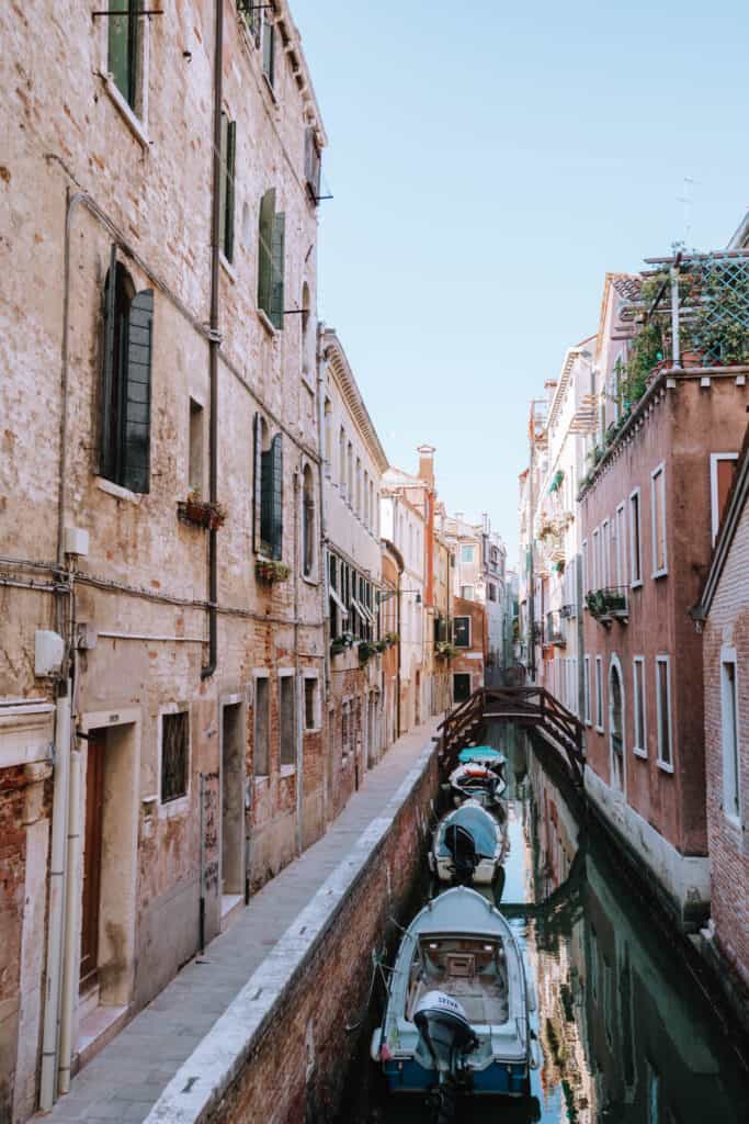 Italy Venice Canal Parked Boats