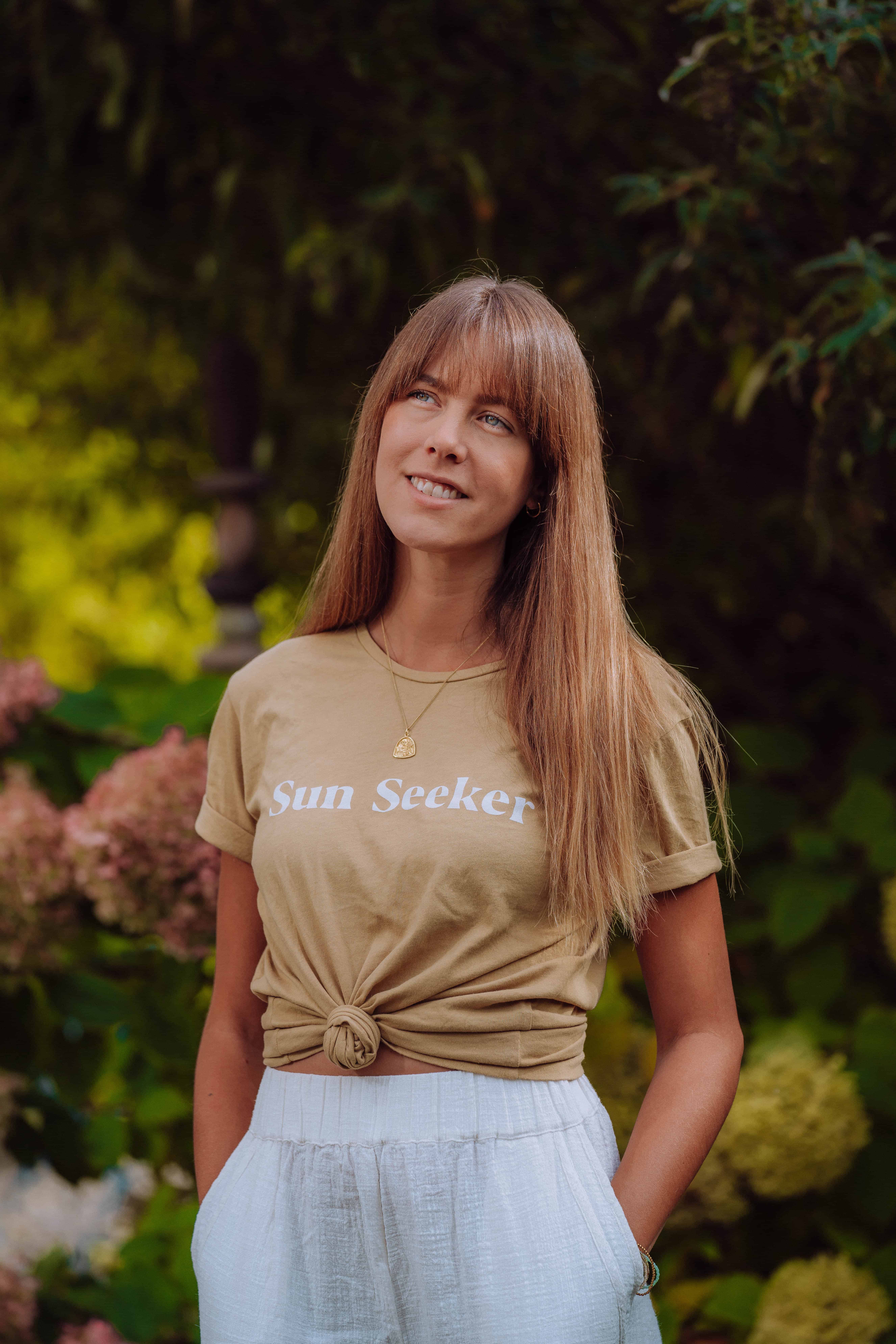 Woman wearing Luna Rose Sun Seeker T-Shirt