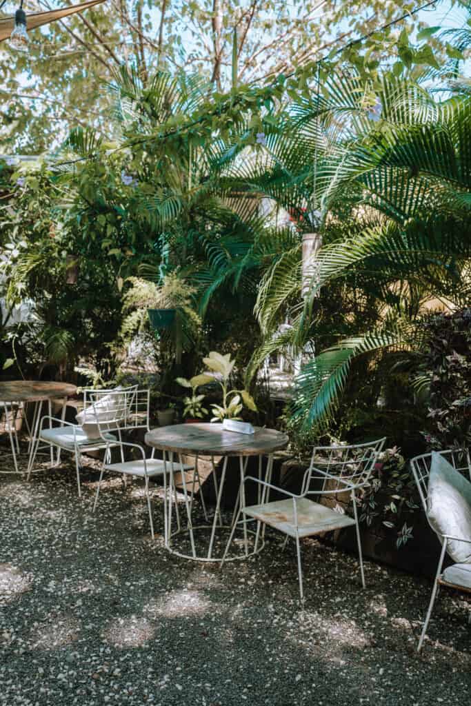 Garden seating at LUV Burger Nosara Costa Rica