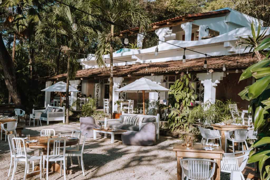 Garden seating area La Luna restaurant Nosara