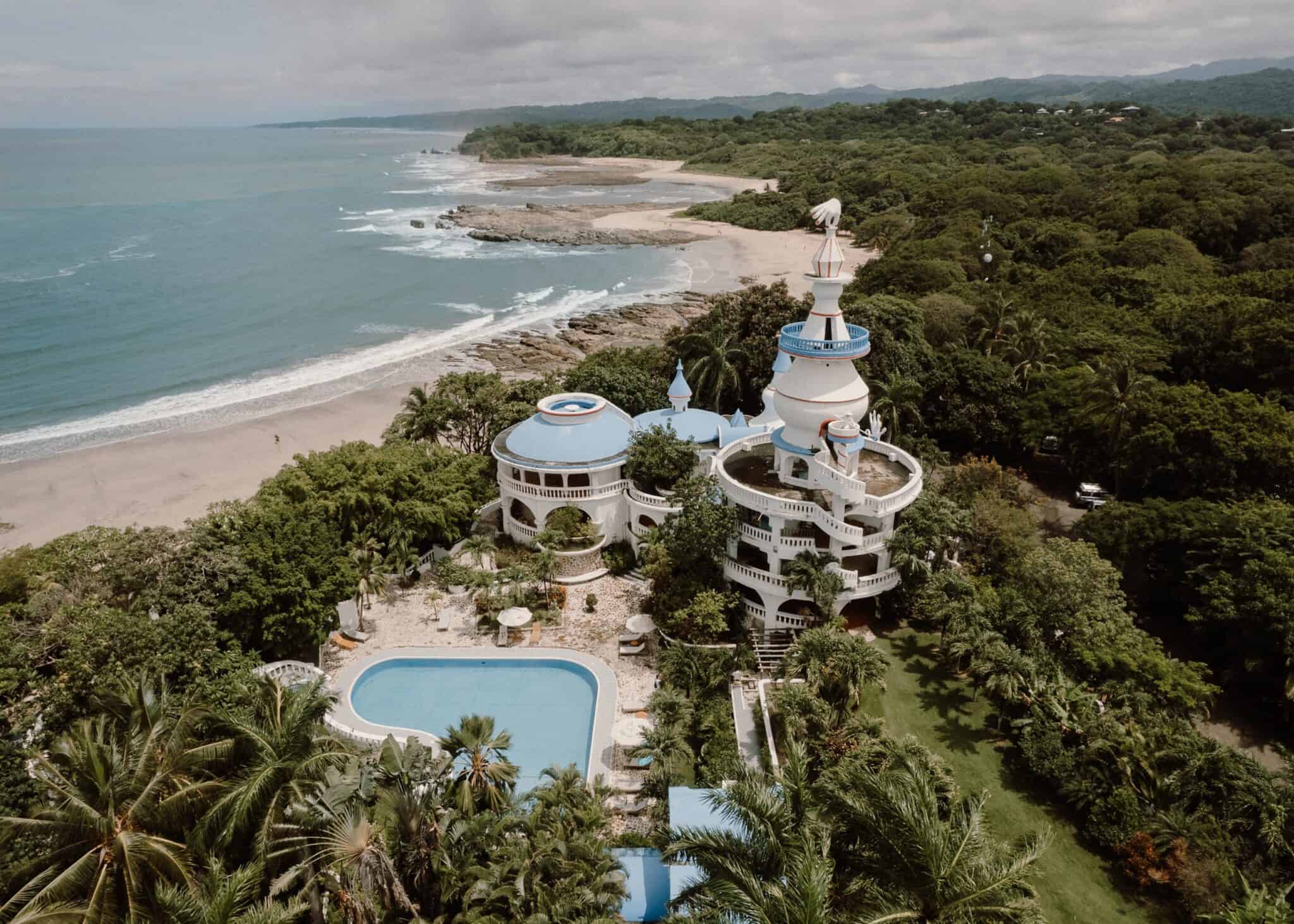 An aerial view of a house on the beach in Nosara, Costa Rica.