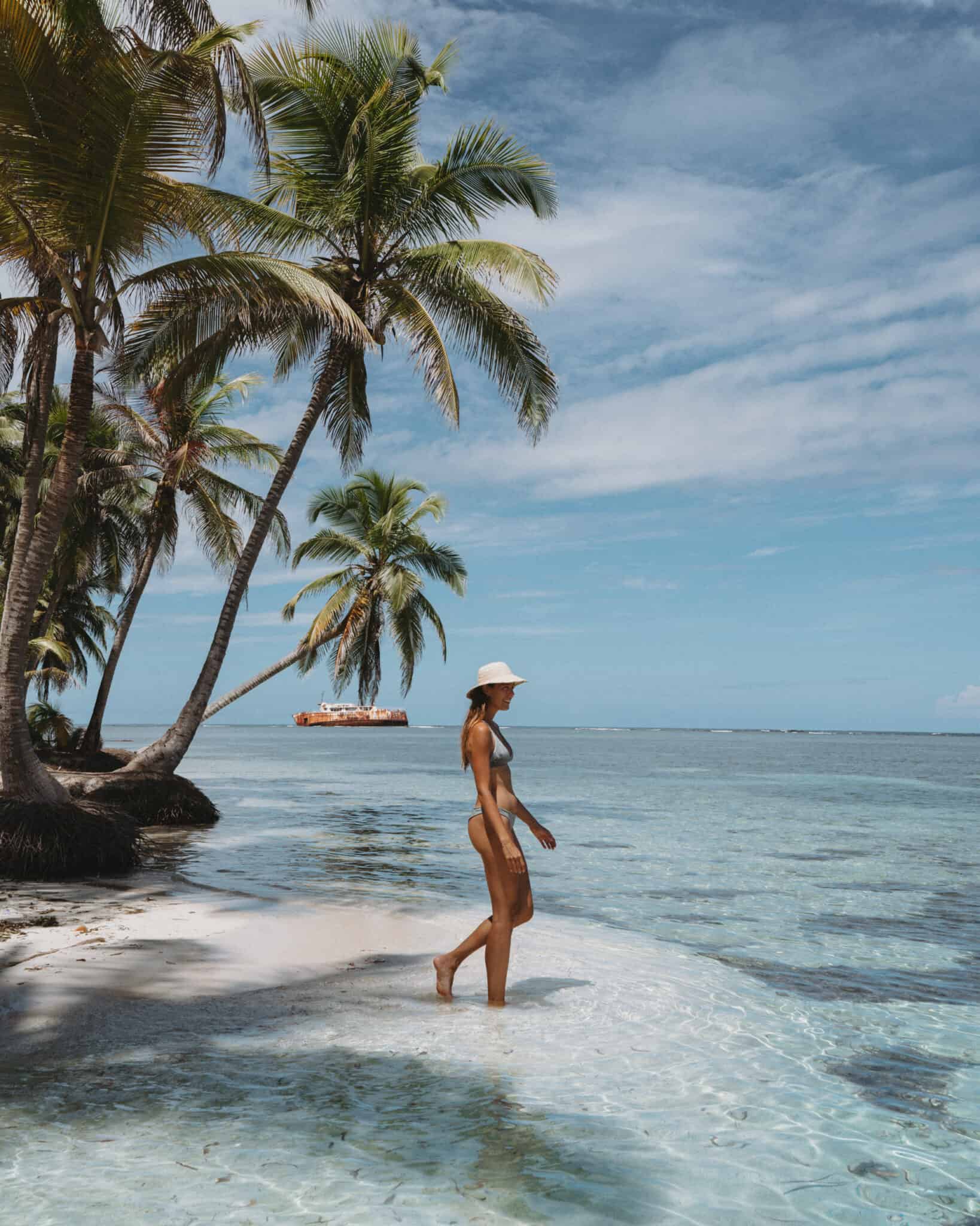 San Blas Islands Woman Beach Palm Trees