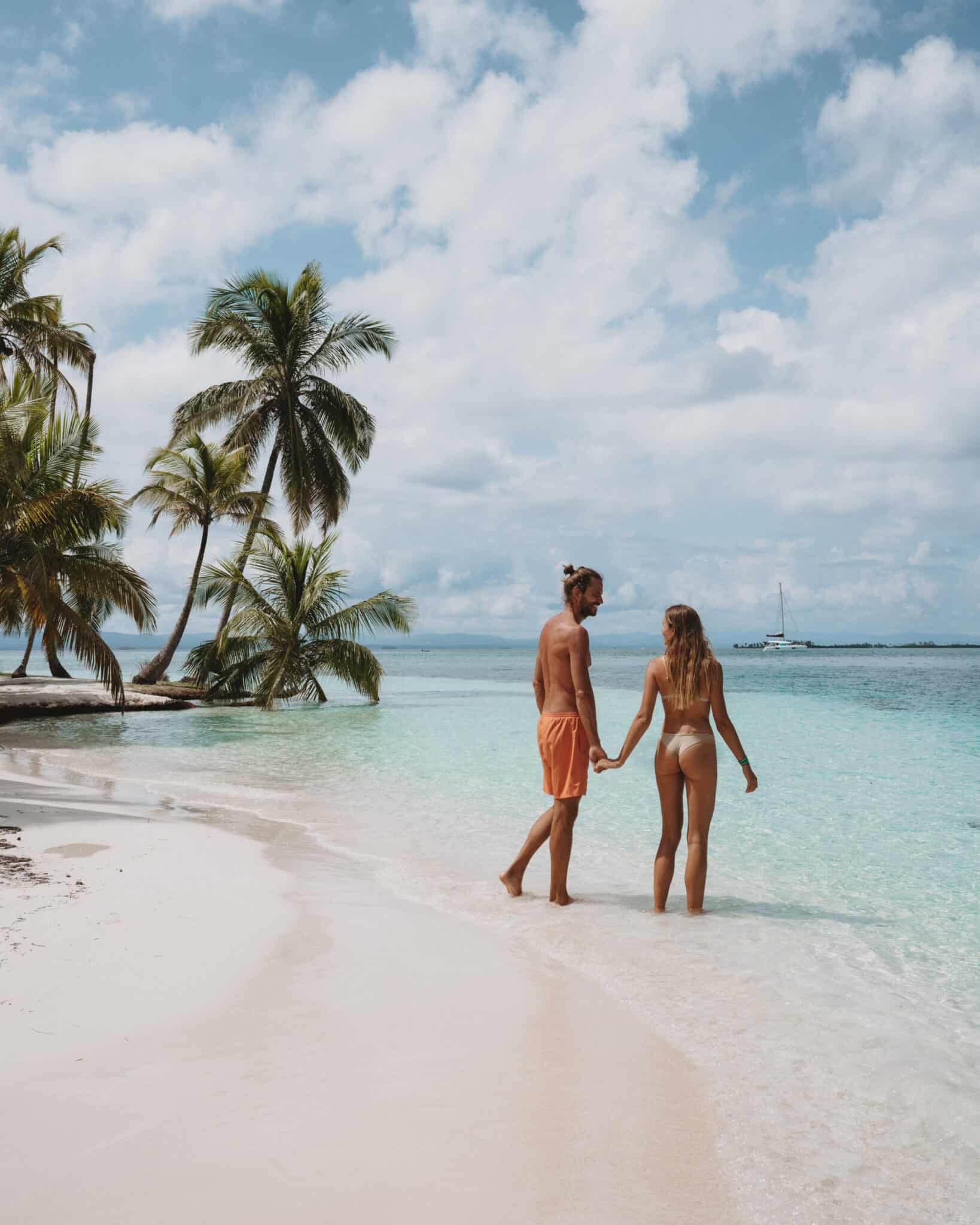 San Blas Islands Couple Beach Palm Trees