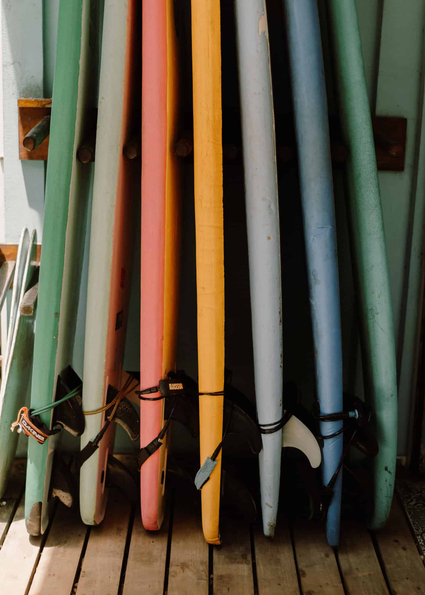 Close up of surfboards at playa guiones in Nosara