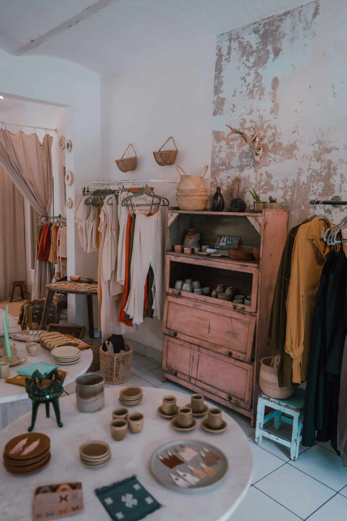 The Sayulita shop offers a variety of clothes and a table inside its charming interior.