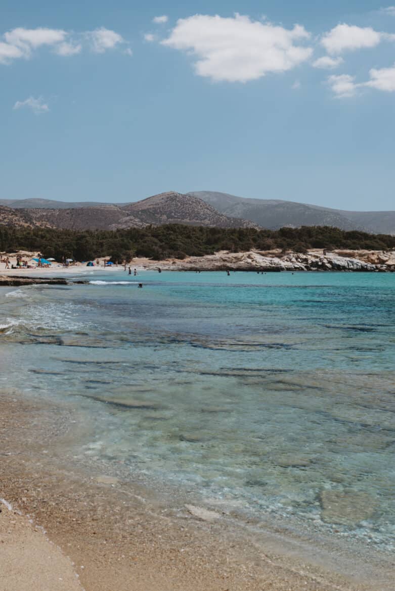 A Naxos Island beach with sandy shores and clear waters.