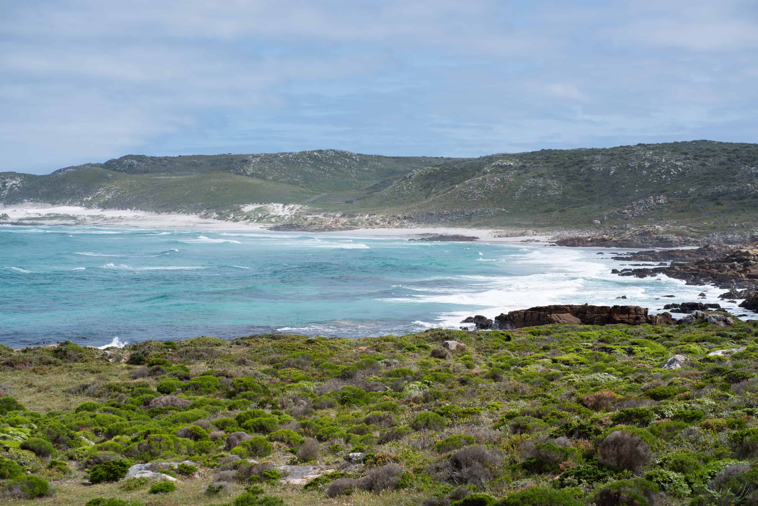 A breathtaking view of the ocean from a hillside in Cape Town, South Africa.