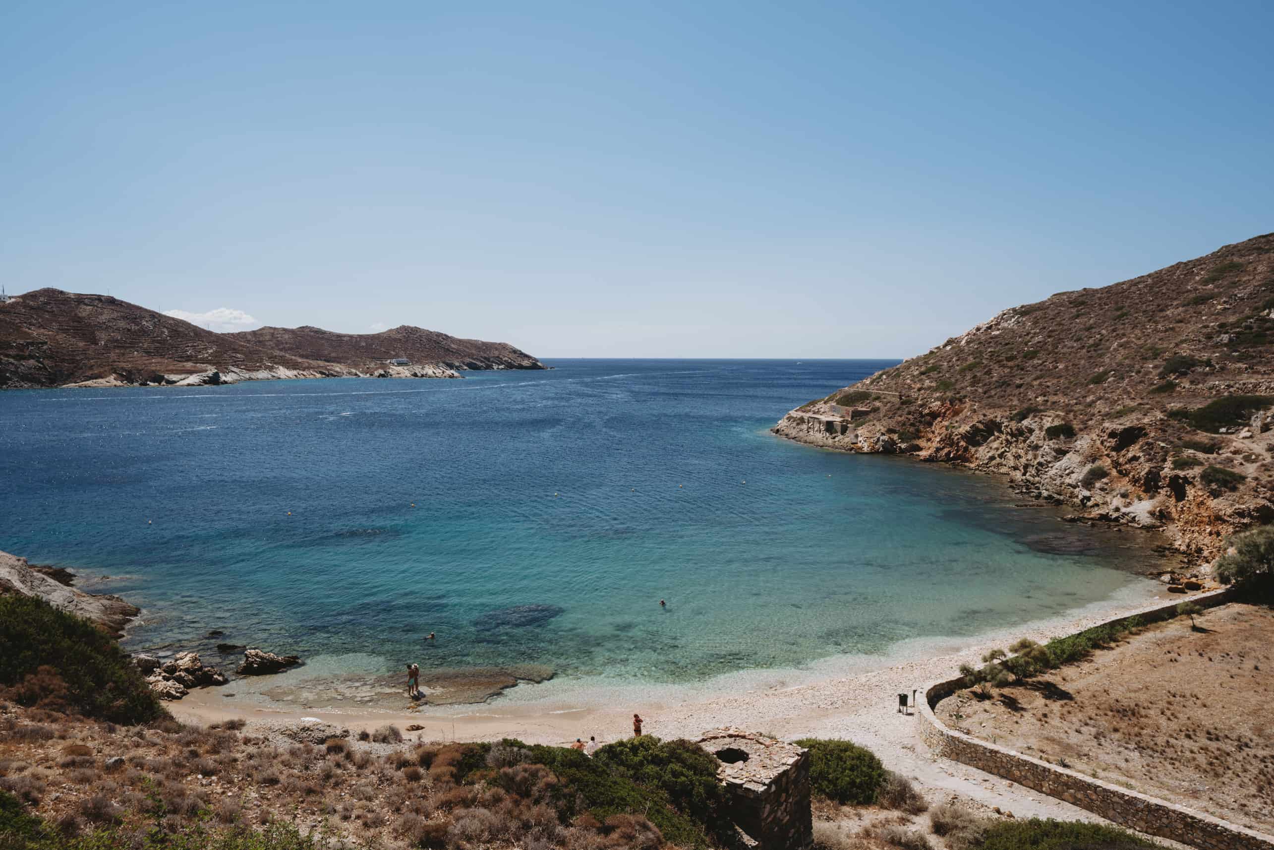 A beach on a hillside in Crete, Greece with views reminiscent of the idyllic beaches of Ios island.