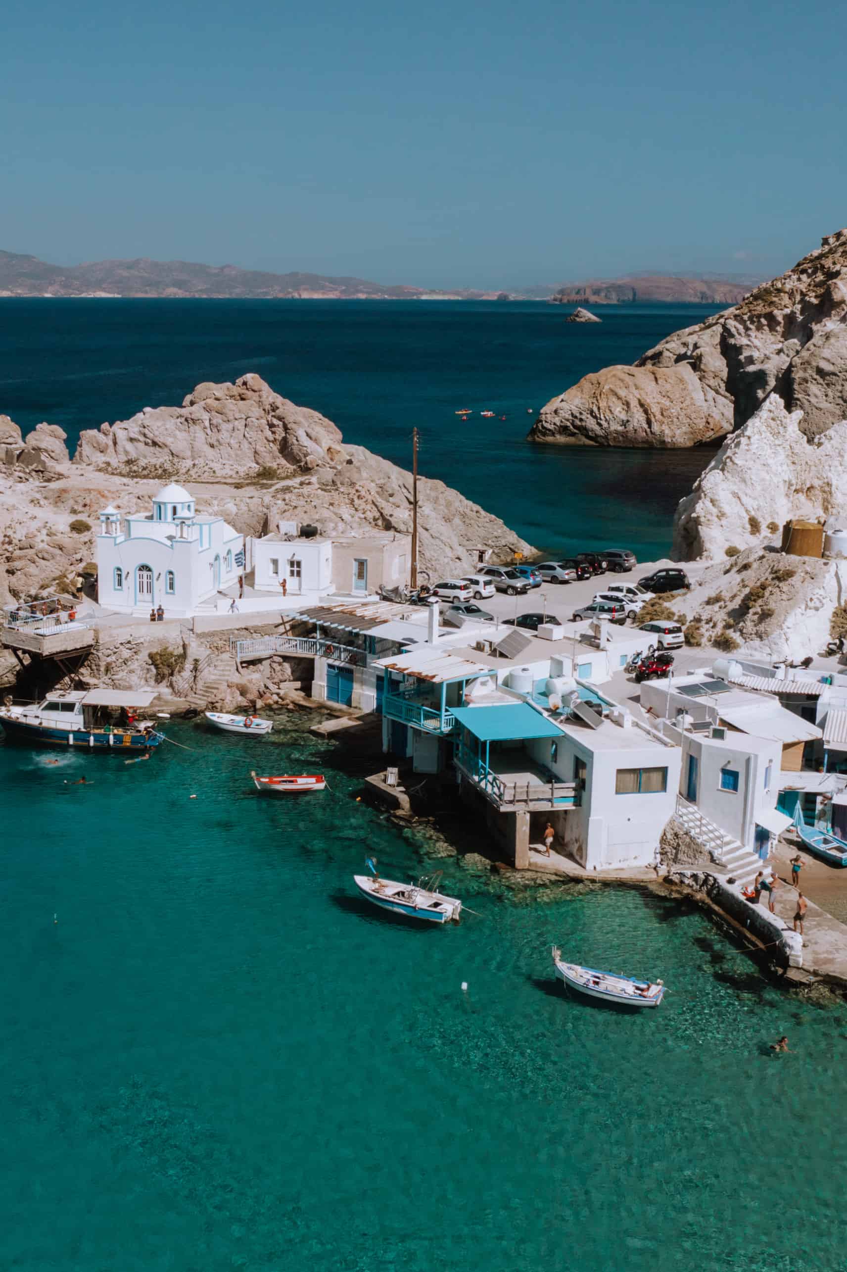 An aerial view of a village in Crete, Greece.