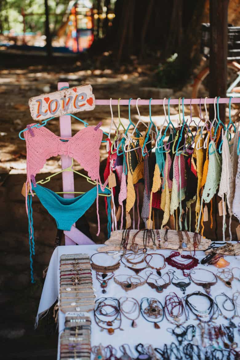 A table with a lot of clothes on it in Montezuma Costa Rica.