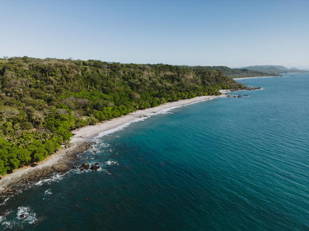 An aerial view of Montezuma beach in Costa Rica.